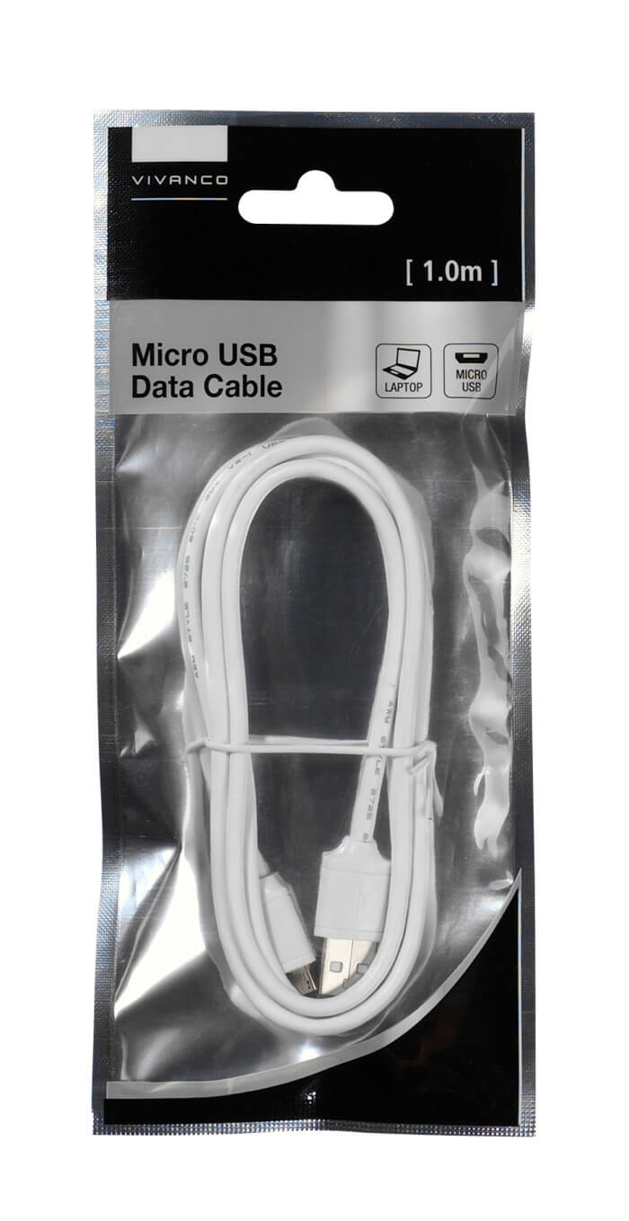 Micro USB 2.0 Connection, USB A-plug to USB micro B-plug, 1m, White - Image 2