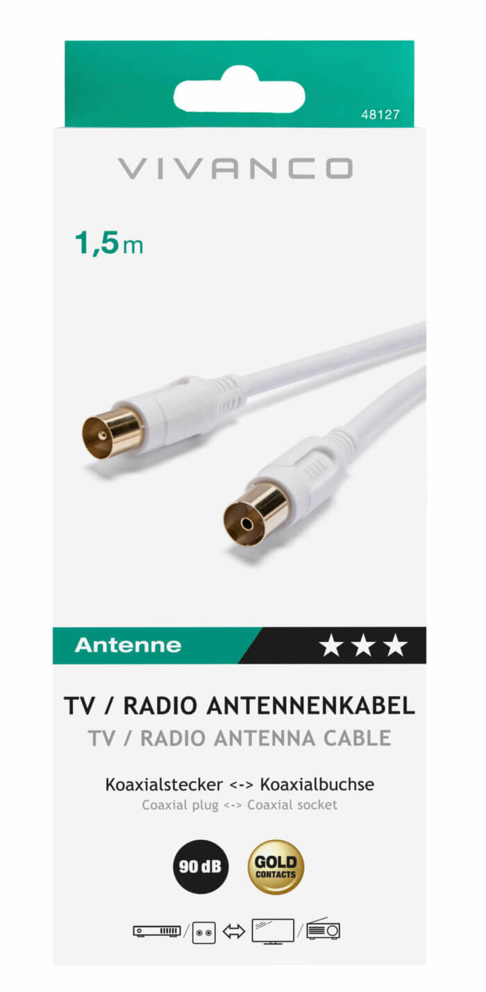 TV/Radio aerial cable 90dB, 1,5m - Image 2