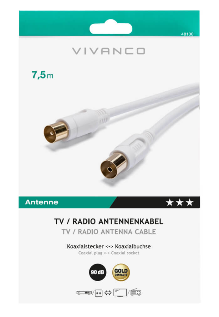 TV/Radio aerial cable 90dB, 7,5m - Image 2