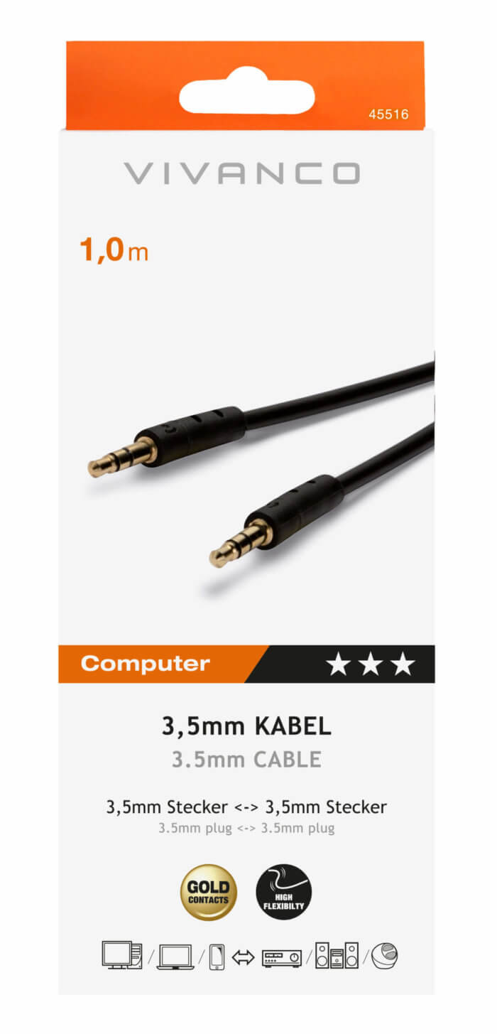 Audio connection cable, 3.5mm plug - 3.5mm plug, 1m - Image 2