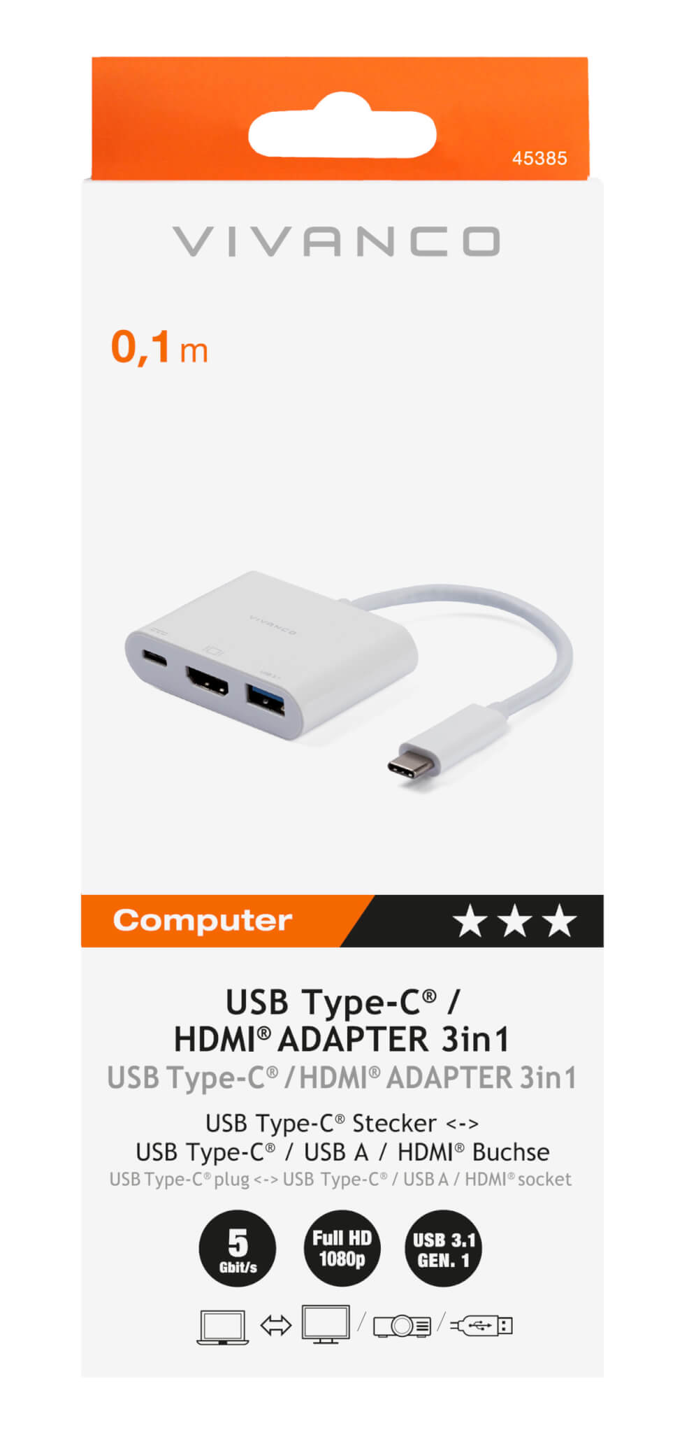 USB Type C™ - adapter 0,1m - Vivanco