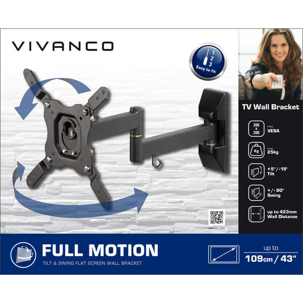 Support mural TV Vivanco BFMO 8060 W 165,1 cm (65) - 215,9 cm (85)  inclinable, mobile