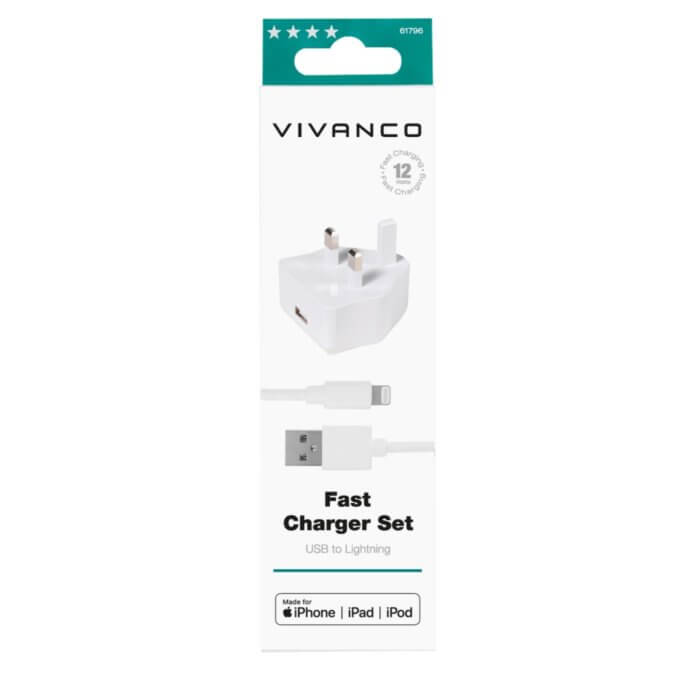 USB Charger kit 2.4A for Apple iPhone and iPad, white, 1.2m