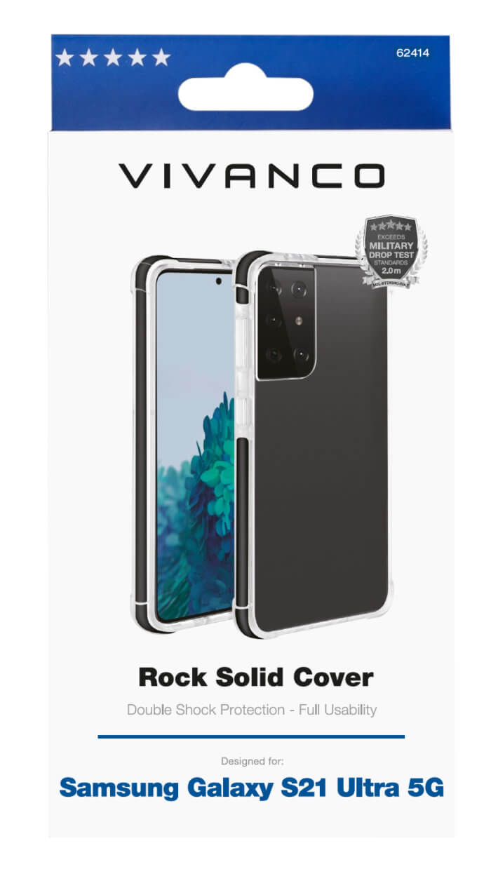Rock Solid Cover for Samsung Galaxy S21 Ultra 5G, transparent. anti shock frame. black - Image 2